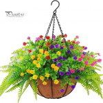 Kunstlikud ripplilled korviga Kunstsiidist lilled kookosvoodriga Korv Kunstlik rippuv violetne petuunia kevadise aia veranda jaoks C