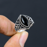 Natural Black Onyx Gemstone Handmade 925 Sterling Silver Ring Size 10 y7l67