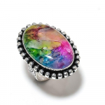 Natural Rainbow Solar Quartz Gemstone 925 Sterling Silver Ring Size 7 l7m00