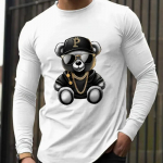 Lahedad Black Bear Print Meeste T-s&auml;rgid Pikkade varrukatega T-s&auml;rgid Kaelaga vabaaja Pullover Meeste Suures suuruses riided XS valge