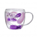 Kahekordse seinaga klaasist kohvikruus 250/350 ml sulgedest disainitud tass k&auml;epidemega isoleeritud p&otilde;letusvastase, mugava k&auml;epidemega, temperatuuri reguleerimise trummel 250ml