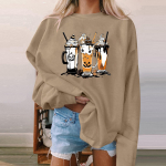 Naiste Halloweeni printimisega pullover, &uuml;mmargune kaelus, &otilde;lavarrega pikkade varrukatega pluus S must