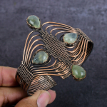 Prehnite Gemstone Handmade Copper Wire Wrap Cuff Bangle Adjustable s3f39 black