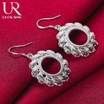 925 Sterling h&otilde;bedane &uuml;mmargune tuuleratta ripats perforeeritud k&otilde;rvar&otilde;ngad Moodsad pulmaehted 4.30*2.50cm