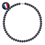 PERLINEA - Collier Perle de Culture d'Eau Douce AAA+ Semi-Ronde 9-10 mm Noire - Fermoir Boule Argent 925 Milli&egrave;mes - Bijoux Femme