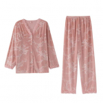 2 tk/komplekt, s&uuml;gistalv naiste pidžaama&uuml;likond, pitsitud v-kaelusega, pikkade varrukatega L veinipunane v&auml;rv