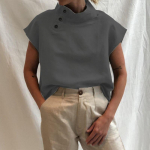 Celmia suvine k&uuml;ljen&ouml;&ouml;biga puuvillane pluus, linane tops Naiste vabaaja l&uuml;hikeste varrukatega T-s&auml;rk XL tumehall v&auml;rv