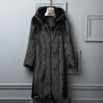 Naiste mantel S&uuml;gis- ja Talvine uus kasukas karvkate Naiste pika osaga imitatsioon naaritsa seemisnahast kapuutsiga S pruun