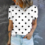 Must valge polka t&auml;ppide mustriga igap&auml;evane Fallow Style naiste sumerriided Suurem&otilde;&otilde;tmeline T-s&auml;rk l&uuml;hikeste varrukatega mugavad topid S-8XL 6XL