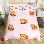 Armas punane panda tekikott king size, roosa armastuse t&auml;htede voodipesukomplekt kawaii multika loomad tekkekate t&uuml;drukulik magus tekkekate 140x200cm 3pcs