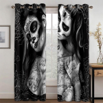 Luksuslik Moodne Seksikas Skelett Ilu Punk Must Varjutav Magamistoa K&ouml;&ouml;gi Akna Kardinad Komplekt Elutoa jaoks 2 T&uuml;kki Tasuta Saatmine 100W130H(CM)40x51in&Rod Pocket gray