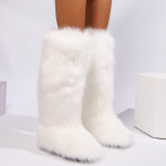 Naiste Talvised Reieni Ulatuvad Kohevad Saapad Daamide Karvased Kunstliku Rebasekarusnahast Pikad Soojad Kingad T&uuml;drukute Pl&uuml;&uuml;sist P&otilde;lvini Ulatuvad Karusnahast Saapad 38 valge