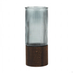 Elegant Glass Vase on Wooden Base - Chic Floral Decor for Home gray