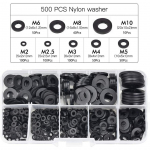 500 tk nailonist lamedad seibid, paksud lamedad tihendid, mustad plastikust seibid, vorm M2-M10
