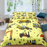 Ekskavaatori tekikott ja padjap&uuml;&uuml;rid Microfiber Traktori Veoauto Tekikate Twin Ehitusmasina Multikas Voodipesukomplekt Poistele Teismelistele EU single(135x200cm)