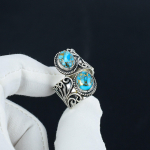 Naturaalne Sinine Vask T&uuml;rkiis Reguleeritav 925 Sterling H&otilde;bedast S&otilde;rmus - Sobib USA suurustele 6 kuni 10 - K&auml;sitsi valmistatud Boho Ehted Naistele ja Meestele, S&otilde;brap&auml;eva Kingitused Adjustable sinine