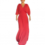 Naiste kleit elegantne plisseeritud V-kaelusega maksikleit naistele, dolmani varrukatega, &otilde;hukese v&ouml;&ouml;kohaga t&auml;ispikk seelik peokleit XXL punane