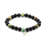 Pierres et Min&eacute;raux. Bracelet Perles Agate noire + Turquoise du P&eacute;rou 8 mm. Fabriqu&eacute; en France.