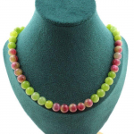 Pierres et Min&eacute;raux. Collier perles P&eacute;ridot + Tourmaline bicolore 8 mm. Chaine en acier Collier femmes, hommes. Taille personnalisa