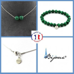 Pierres et Min&eacute;raux. Parure bijoux Bracelet Collier 2 perles Malachite 8 mm. Chaine en Taille personnalisable.