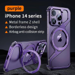 Luksuslik metallist magnetiline pealekl&otilde;psatav telefoni&uuml;mbris iPhone'ile 16 15 14 13 Pro Max Z Shape Magsafe juhtmevaba laadimisaluse hoidiku telefoni kate For iPhone 14 lilla