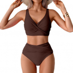 2 tk/komplekt Naiste bikiinikomplekt S&uuml;gava V-kaelusega Polsterdatud Traadita Rinnahoidja K&otilde;rge V&ouml;&ouml;kohaga Ujumisriided L