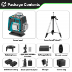 HGLINE 16 rida 4D lasertaseme nivelleerimise t&ouml;&ouml;riist Power Display automaatne 360 ​​℃ horisontaalne ja vertikaalne ristlasermasin 16 Lines-1.5MTripod