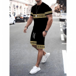 2-osaline Vintage Printed Meeste l&uuml;hikeste varrukatega l&uuml;hikeste p&uuml;kste komplekt Suvine vabaaja igap&auml;evane meeste T-s&auml;rk Outdoor Sport Meeste rannap&uuml;ksid S