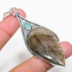 Labradorite, Chalcedony 925 Sterling Silver Jewelry Pendant 3.23 h7n98