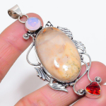 Natural Crazy Lace Agate, Garnet 925 Sterling Silver Jewelry Pendant 3.35 l2h86