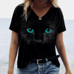 Naiste T-s&auml;rk Kawaii Cat Print 3D T-s&auml;rk Top Fashion Y2k l&uuml;hikeste varrukatega T-s&auml;rgid V-kaelusega naiste riided Suured suvised T-s&auml;rgid S