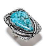 Copper Blue Turquoise Handmade 925 Sterling Silver Ring Size 7.5 k5n93