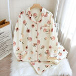 Peach Blossom Print Pidžaamad Kevad ja S&uuml;gis Uus armas ja armas koduriiete komplekt puuvillane rev&auml;&auml;riga pidžaamad lahtised koduriided pidžaamad M