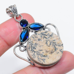 Natural Psilomelane Dendritic, Topaz 925 Sterling Silver Pendant 2.17 s4q91