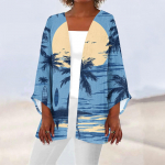Naiste vabaajamood Beach Ocean Tree Print Kerge keskmise pikkusega jope kardigan XL