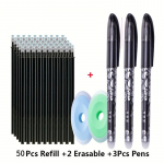 50pcs Erasable Gel Pens -0.5mm Point - Heat &Rub Resistant - Ideal for School & Office Use (30 refills+3 pens+2 Eraser)