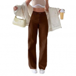 Naiste teksad taskutega, k&otilde;rge v&ouml;&ouml;kohaga, lukuga, lukuga, sirged p&uuml;ksid, &uuml;hev&auml;rvilised vintage Ameerika stiilis teksap&uuml;ksid igap&auml;evaseks kandmiseks. 2XL kohv