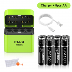 PALO 3400mWh Li-ion 1,5V AA ja AAA laetavad patareid koos 8-kanalilise magnetilise klapplaadijaga 1,5V 2A 3A liitiumpatareide jaoks 8AAbattery 1charger
