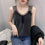 New Fashion Ummer naiste suures suuruses pitsist V-kaelusega Camisole naiste alumine paak 4XL must
