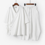 Suurused S-9XL Meeste Jaapani Kimono Kardigan P&uuml;kstekomplekt Puuvillane Linane Samurai Kost&uuml;&uuml;m Harajuku L&otilde;tv Jakk &Uuml;likond S valge