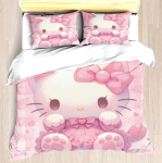 Tekikate Hello Kitty Voodipesukomplekt Miniso Moodne Multikaprint Komplekt T&uuml;drukute Kingitus Madrats 3 tk Lastetuba EU Single(135*200cm)3pcs white