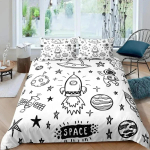 Raketi Tekikate Komplekt King Size Kosmoselaeva Voodipesu Komplekt Twin Mikrofiiber V&auml;lisruum Galaktika T&auml;hed Planeet Multikastiililine Tekikate EU Single(135*200cm)3pcs