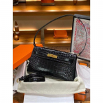 Uus krokodillimustriga veisenahast k&auml;ekott, &uuml;hes &otilde;las kantav crossbody kott naistele, horisontaalne retro sidurikott Not with box must