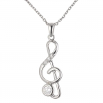 Kaelakee - Ketty - 925 roodiumiga kaetud t&auml;ish&otilde;be - Treble Clef ripats - tsirkooniumoksiid - 42 cm