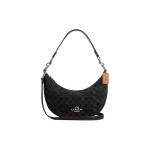 Coach Aria 26 Kuldne Silt Klassikaline Monogramm Riistvara T&otilde;mblukuga Sulgemine Denim Poolkuu &Otilde;lakott Keskmine Naiste &otilde;lakott Must CP100-SVBK Basic Set (Bag+Dust Bag)