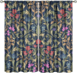 Blackout William Morris Lilletapeediga Kardinad Retro Botaanilised Lillelehed Aknakardinad Magamistuba Elutuba Kardin Vintage Pol&uuml;ester Pestav Piirkond Valmis W214*H160(CM)-Grommet top&1PCS gray
