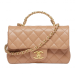 Chanel Classic Flap Cf 25b Kettkujundusega Reljeefne L&auml;ikiv Vasikanahast Kuldsete Metallist Aktsentidega K&auml;ekott Mini Naiste Stiil Kameeliv&auml;rvi Basic+Dust Bag kaamel