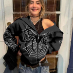 Naiste hip-hop kapuutsid Gooti stiilis Spider Web Print Kapuutsiga Lukuga jakk Mantlid Grunge Y2k Suured t&auml;navar&otilde;ivad Meeste dressipluusid 2XL