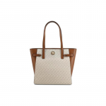 MICHAEL KORS Carmen trendikas v&auml;rviplokkide logoga nahast kott Koti kott ostukott &otilde;lakott suur suurus naiste vanilliv&auml;rvi pruun