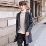 Meeste Mantel Korea Versioon Kitsas Keskmise pikkusega Pikk Trenchcoat Vabaaja &Uuml;he n&ouml;&ouml;pidega Suur Suurus Draakoni ja F&ouml;&ouml;niksi Mantel M tumehall v&auml;rv